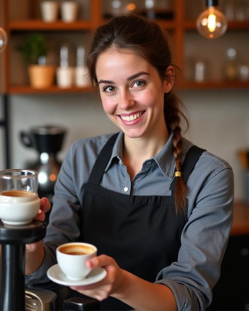 A friendly barista at Kookaburra Grounds pouring a coffee